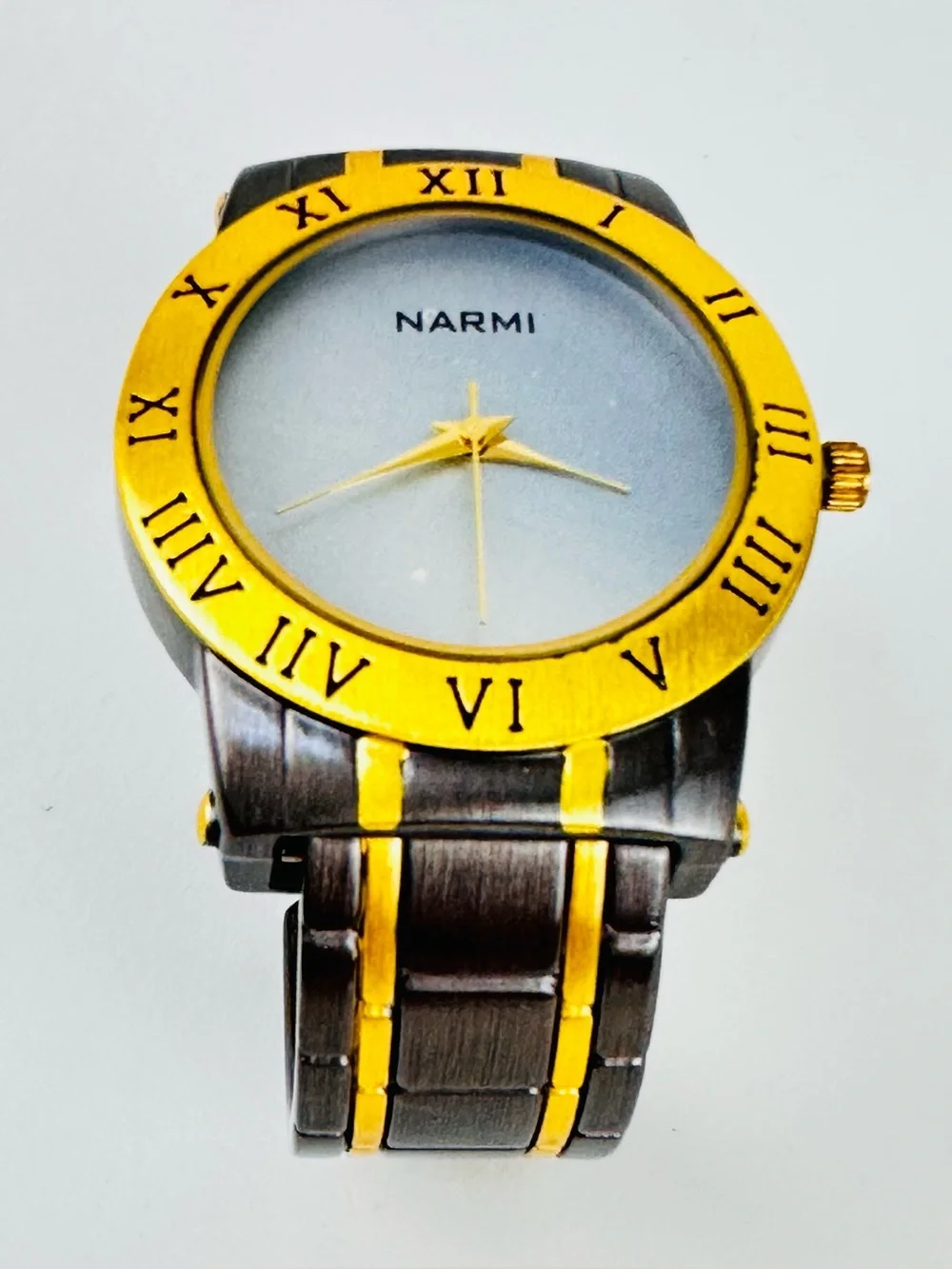 Two-Tone Gold & Dark Gray Brushed Finish Bracelet Bangle Cuff Women’s Watch